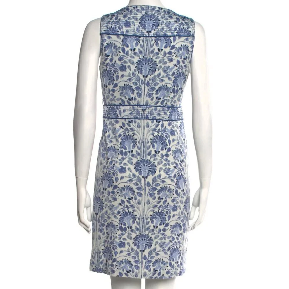 Tory Burch Women's Blue/White Silk Knee Length‎ Sleeveless Dress - Size M Medium